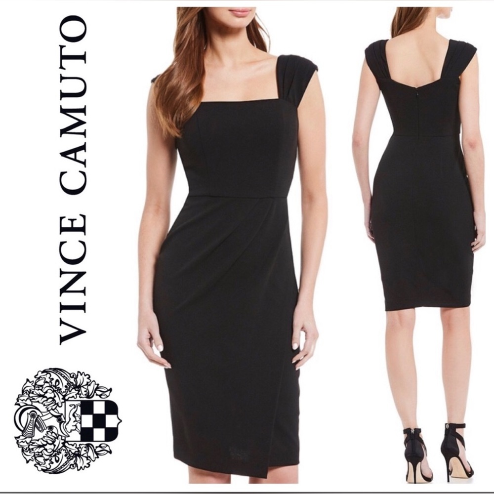 Vince Camuto Crepe Career Office Work Dress Sleeveless Square Neck Black size 4